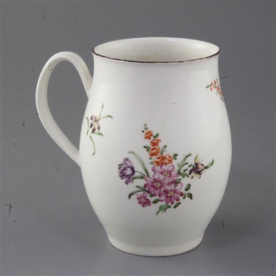 A large Derby ovoid mug, c.1760, h. 15cm, crack to base